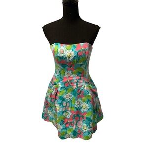 Lilly Pulitzer Strapless Floral A-line Dress Size 2